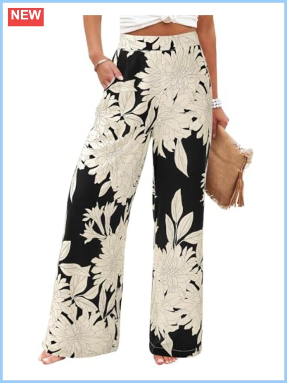 Wide Leg Palazzo Pants High Waisted Printed Boho Trousers with Pockets